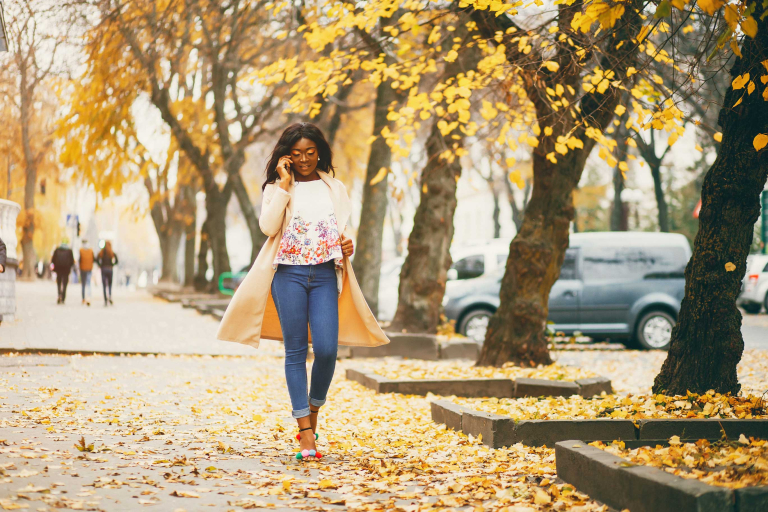 black woman standing autumn city2